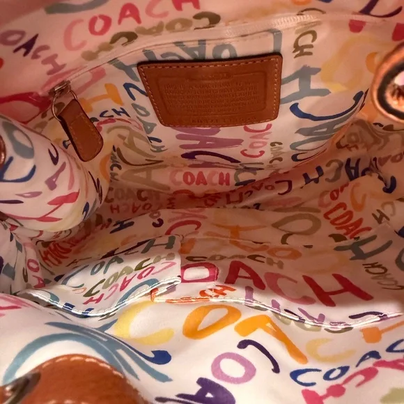 Y2K VTG Coach Pastel Multicolor Stripe Drawstring Backpack Leather  F13554 - Picture 5 of 8